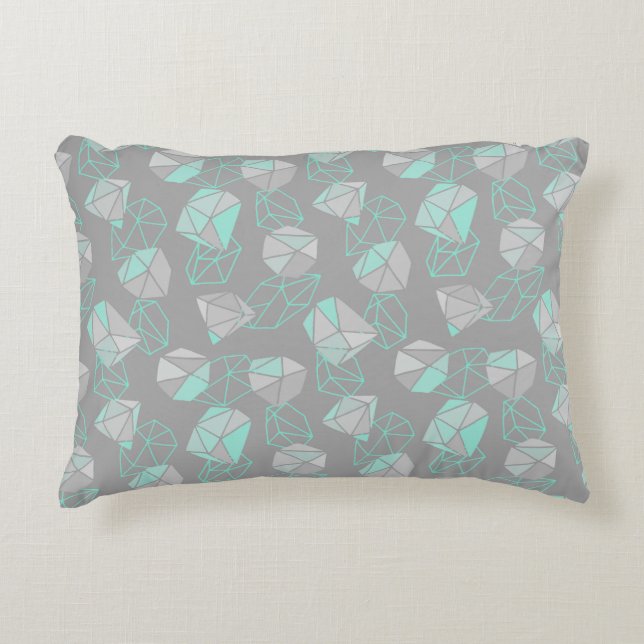 Modern Geometric Gems Pattern Gray & Aqua  Accent Pillow (Front)