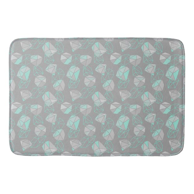 Modern Geometric Gems Pattern Gray & Aqua  Bath Mat (Front)