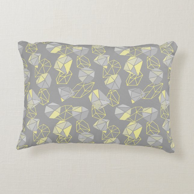 Modern Geometric Gems Pattern Gray & Yellow Accent Pillow (Back)