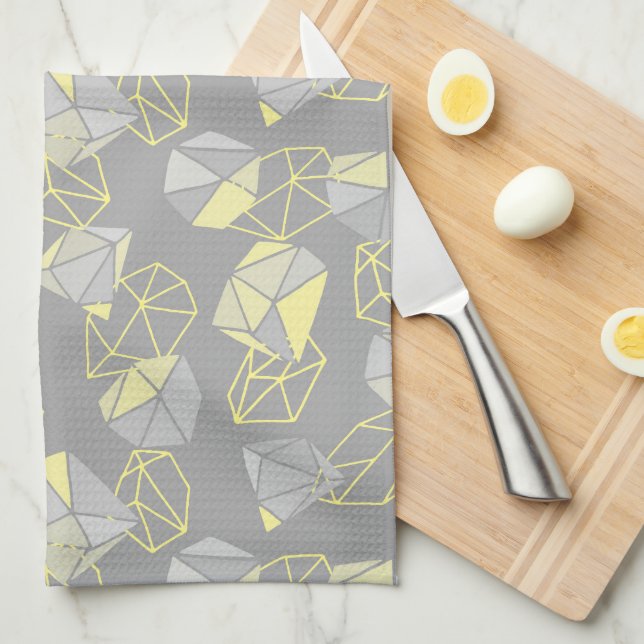 Modern Geometric Gems Pattern Gray & Yellow  Kitchen Towel (Quarter Fold)