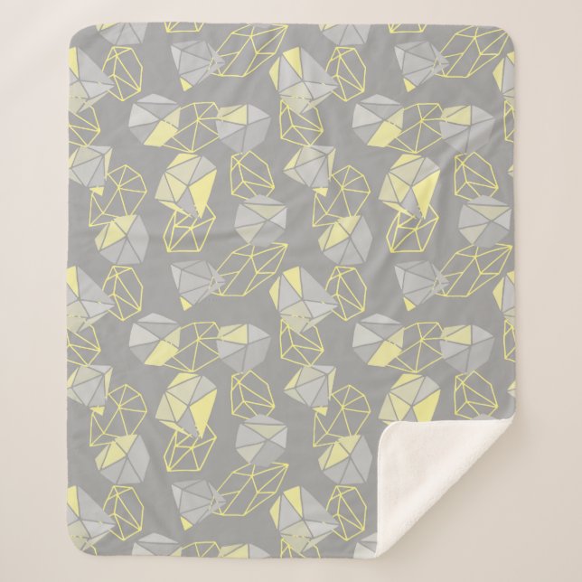 Modern Geometric Gems Pattern Gray & Yellow  Sherpa Blanket (Front)