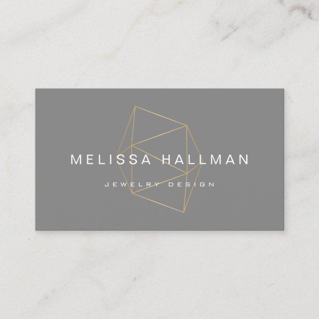 Modern Geometric Gemstone Gray Business Card (Front)