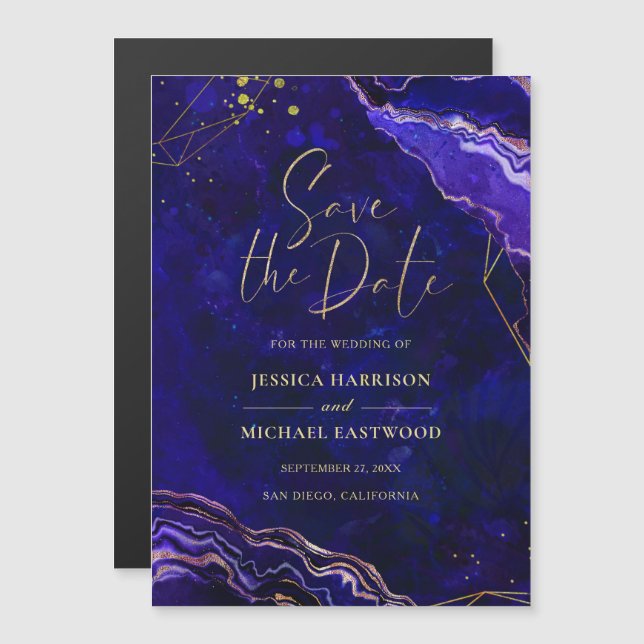 Modern Geometric Geode Blue Purple Save The Date Magnetic Invitation (Front/Back)