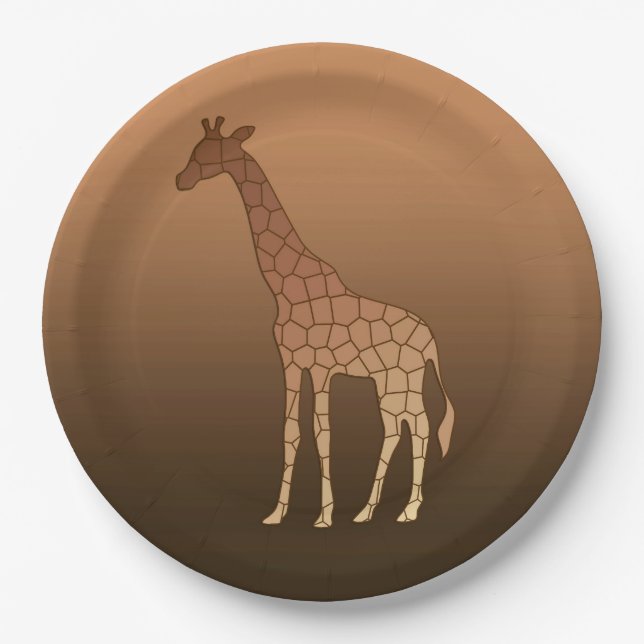 Modern Geometric Giraffe, Copper and Brown Paper Plates (Front)