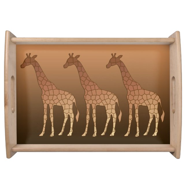 Modern Geometric Giraffe, Copper and Brown Serving Tray (Front)