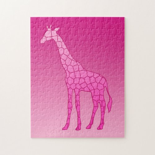 Modern Geometric Giraffe Fuchsia and Light Pink Jigsaw Puzzle