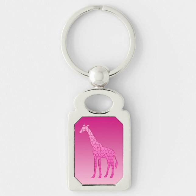 Modern Geometric Giraffe, Fuchsia and Light Pink Keychain (Front)