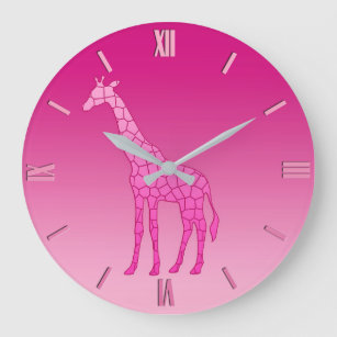 Modern Geometric Giraffe, Fuchsia and Light Pink L Large Clock