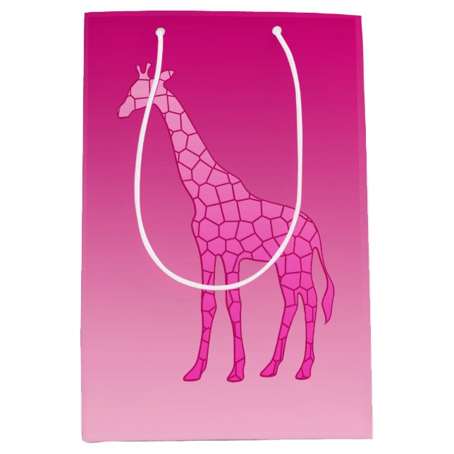 Modern Geometric Giraffe, Fuchsia and Light Pink Medium Gift Bag (Front)