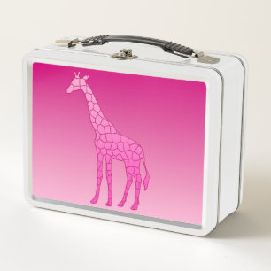 Modern Geometric Giraffe, Fuchsia and Light Pink Metal Lunch Box