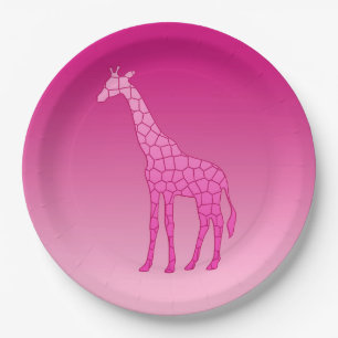Modern Geometric Giraffe, Fuchsia and Light Pink Paper Plates