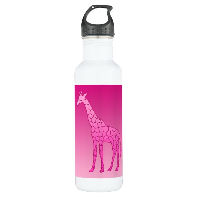Modern Geometric Giraffe, Fuchsia and Light Pink S Stainless Steel Water Bottle (Front)