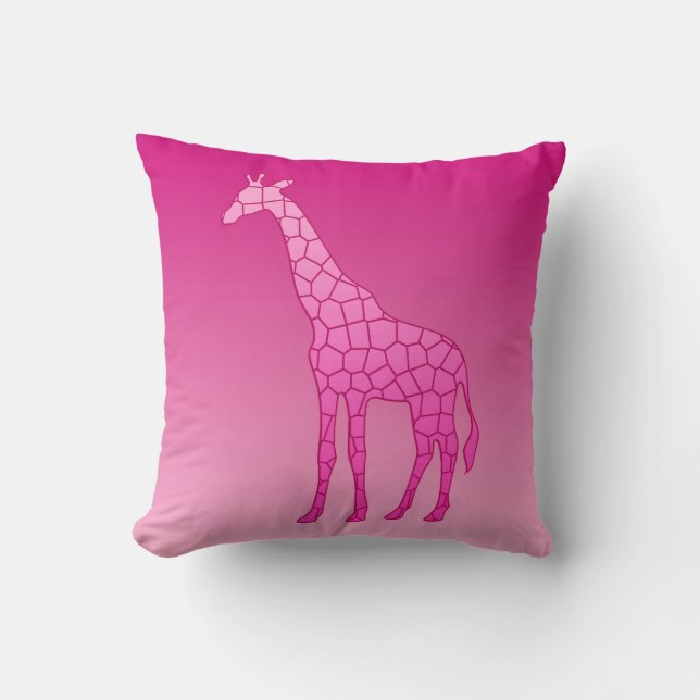 Modern Geometric Giraffe, Fuchsia and Light Pink Throw Pillow (Front)