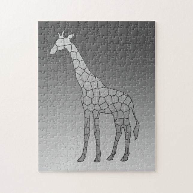 Modern Geometric Giraffe Silver Gray / Gray Jigsaw Puzzle (Vertical)