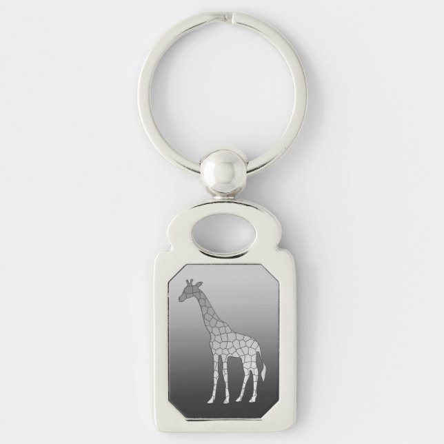 Modern Geometric Giraffe, Silver Gray / Grey Keychain (Front)
