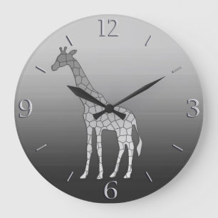 Modern Geometric Giraffe Silver Gray / Grey Large Clock