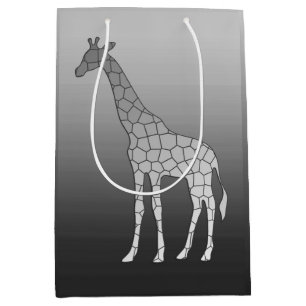 Modern Geometric Giraffe, Silver Gray / Grey Medium Gift Bag