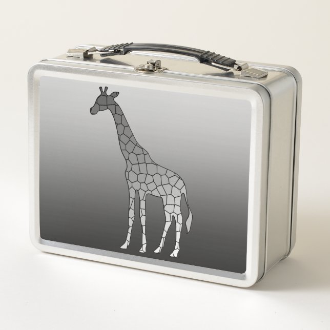 Modern Geometric Giraffe, Silver Gray / Grey Metal Lunch Box (Front)