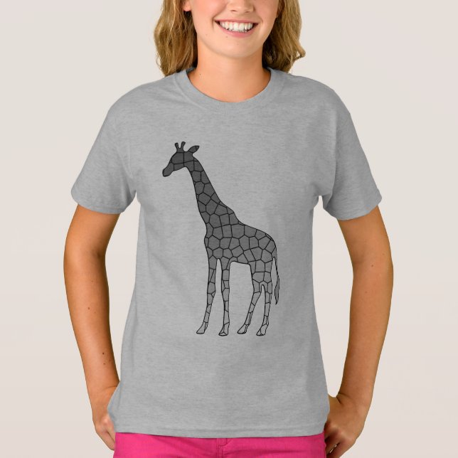 Modern Geometric Giraffe, Silver Gray / Grey T-Shirt (Front)