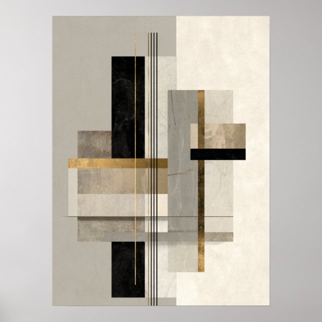 Modern Geometric Gold Abstract Art Poster (Front)