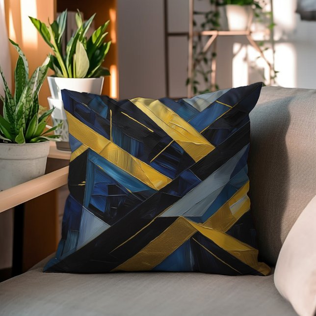 Modern Geometric Gold and Blue  Throw Pillow (Creator Uploaded)