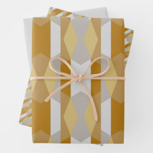 Modern Geometric Gold and Grey Wrapping Paper Sheets