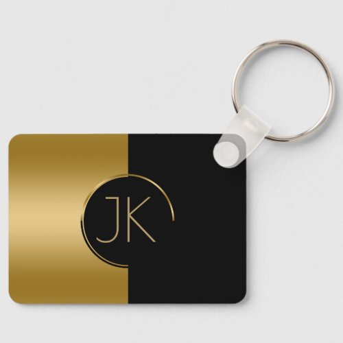 Modern Geometric Gold  Black Design Monogram Keychain