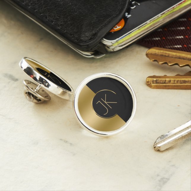 Modern Geometric Gold & Black Design Monogram Pin (In Situ)