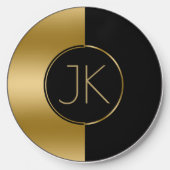 Modern Geometric Gold & Black Design Monogram Wireless Charger (Front)
