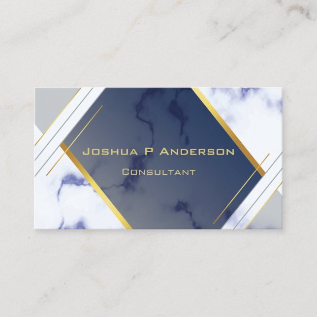 Modern Geometric Gold Blue Marble Business Card (Front)