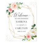 Modern Geometric Gold Blush Floral Wedding Sign