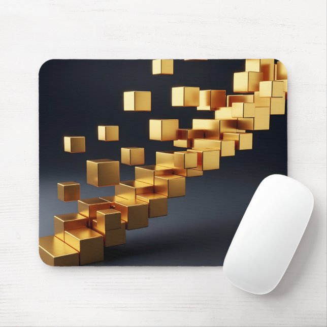 Modern Geometric Gold Cubes Growth Concept Mouse Pad (With Mouse)