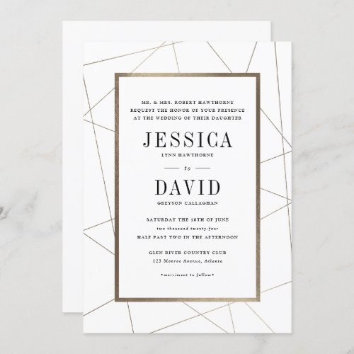 Modern Geometric Gold Foil Wedding Invitation