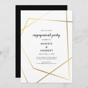 Modern geometric gold frame engagement party invitation