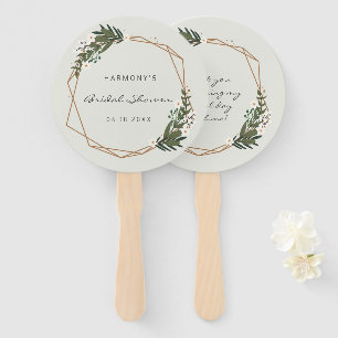 Modern Geometric Gold Frame Greenery Bridal Shower Hand Fan