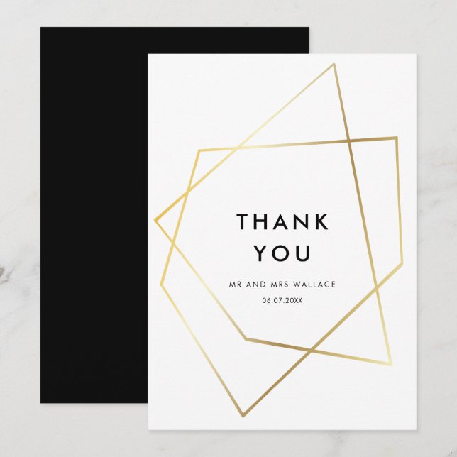 Modern geometric gold frame Thank you card (Front/Back)