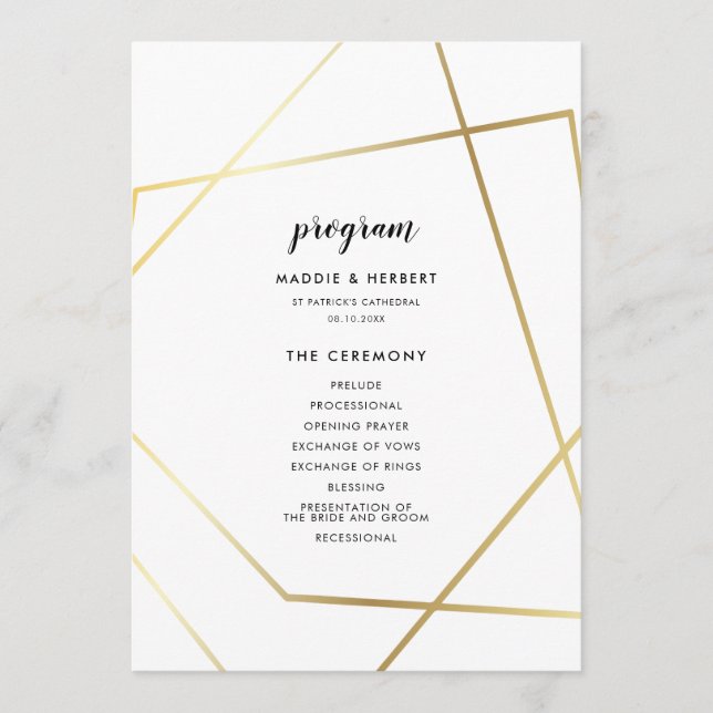 Modern geometric gold frame wedding program (Front)