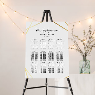 Modern geometric gold frame wedding seating chart foam board