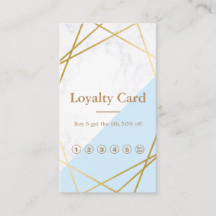 Modern Geometric Gold Marble Blue Loyalty Vertical Business Card