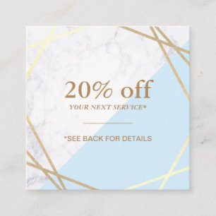 Modern Geometric Gold Marble Pastel Blue Coupon Square Business Card