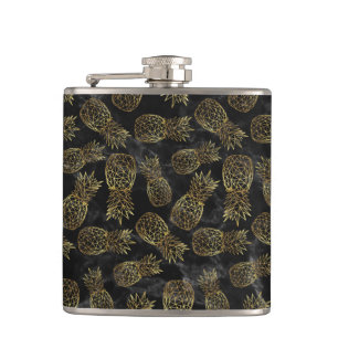 Modern geometric gold pineapples design hip flask