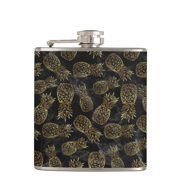Modern geometric gold pineapples design hip flask (Front)