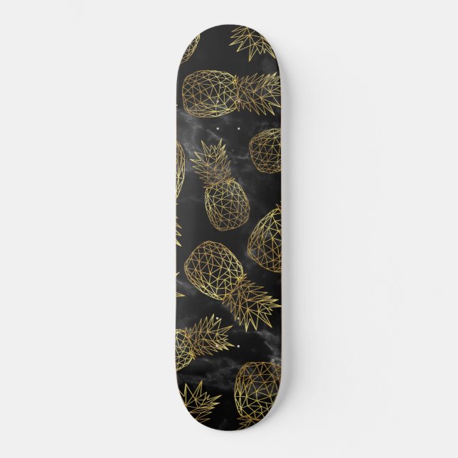 Modern geometric gold pineapples design skateboard deck (Front)