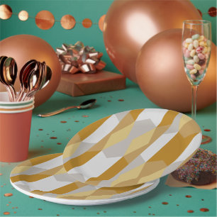 Modern Geometric Gold Silver Abstract Art Birthday Paper Plates