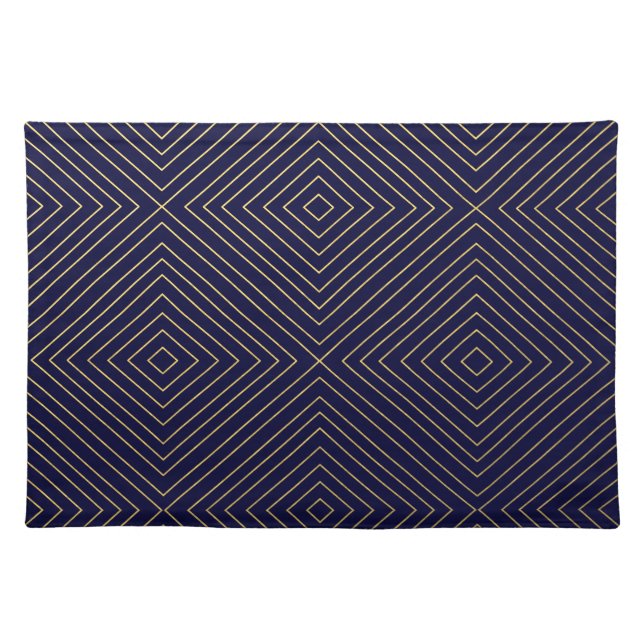 Modern Geometric Gold Squares Pattern on Navy Blue Placemat (Front)