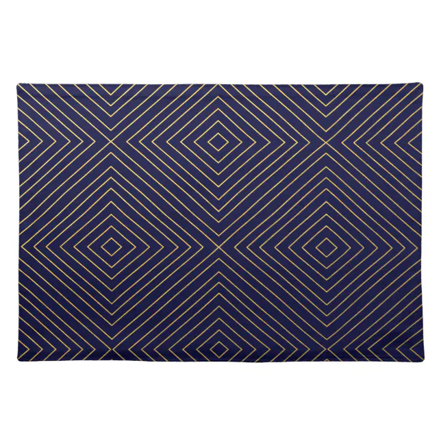 Modern Geometric Gold Squares Pattern on Navy Blue Placemat Zazzle