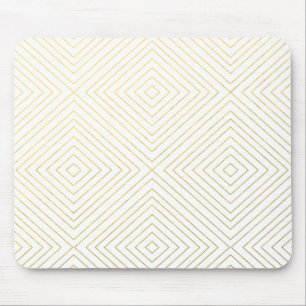 Modern Geometric Gold Squares Pattern on White Col Mouse Pad