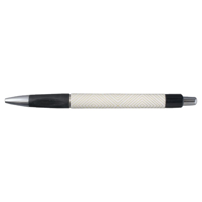 Modern Geometric Gold Squares Pattern on White Pen (Front)