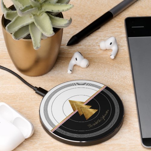 Modern Geometric Gold Triangles Design Wireless Charger