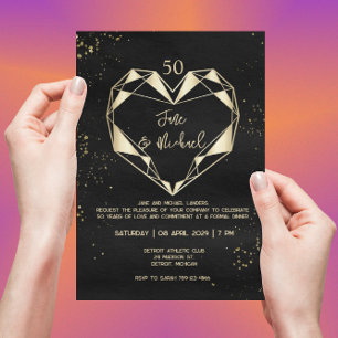 Modern Geometric Golden Heart 50th Anniversary Invitation